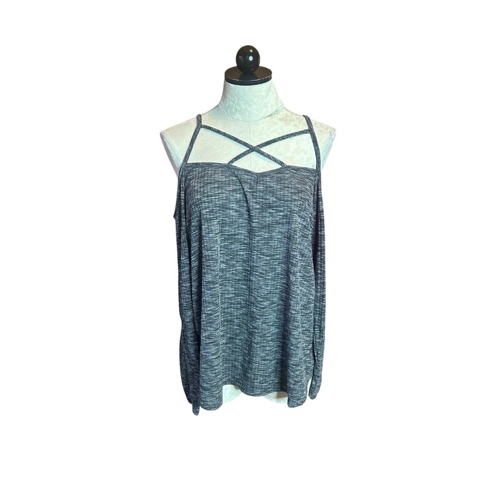 Torrid Heathered Gray Lattice Long Sleeve‎ Ribbed Knit Size 0 (XL) Cold Shoulder